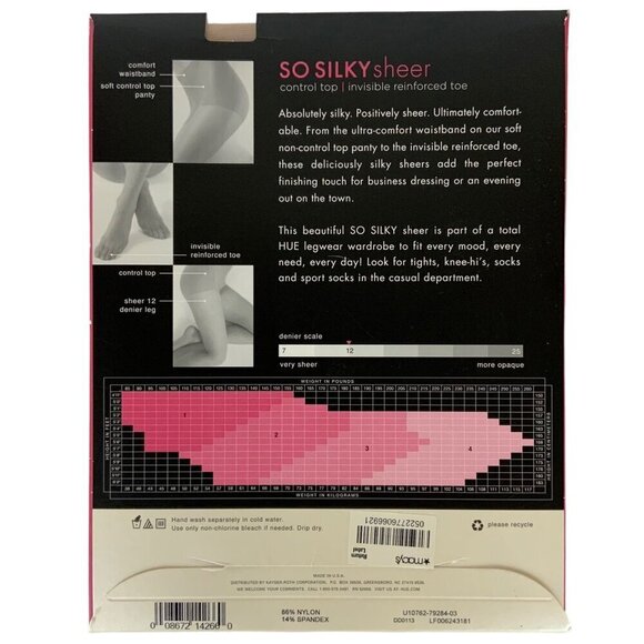 Hue So Silky Sheer Control Top Pantyhose Size 3 Large Natural Beige 12 Denier - Picture 2 of 3